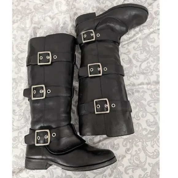 Coach Jordan tall black leather moto riding boots size 6 - Picture 2 of 15